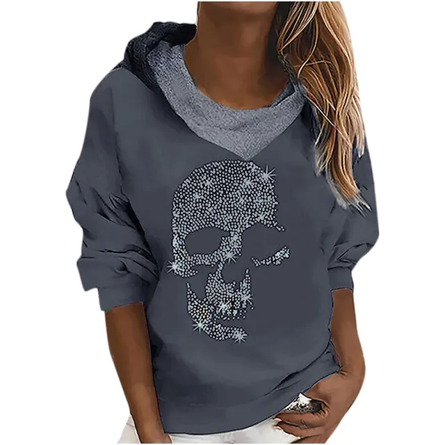 Kinrui Reinstone Sudadera Capucha Calavera Para Mujer Jersey