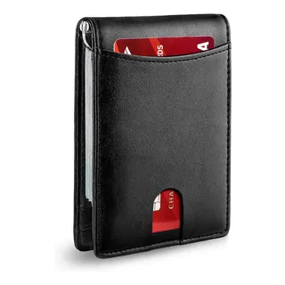 Cartera Minimalista Para Hombre Con Protección Rfid Color Negro Diseño De La Tela Liso