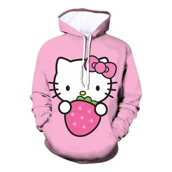 Sudadera Casual Con Estampado Colorido Hello Kitty Fresas