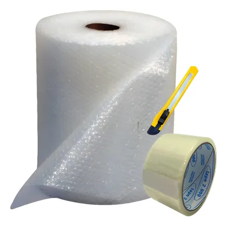Plastico Bolha - Bobina 40 Cm X 20 Metros + Fita + Estilete Transparente