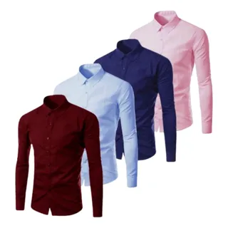 Kit 4 Camisa Social De Manga Comprida Slim Passa FĂĄcil Kit 4 Camisa Social De Manga Comprida Slim Passa FĂĄcil