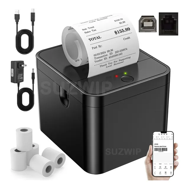 Impresora Térmica Ticket Recibos 58mm Suzwip Bluetooth+usb Con 5 Rolls Paper Impresora Bluetooth Negro