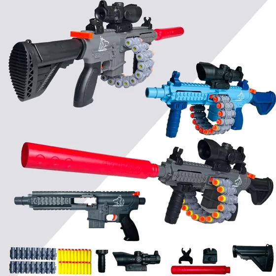 Brinquedo Metralhadora Rifle M16 Nerf Com Silenciador E Mira