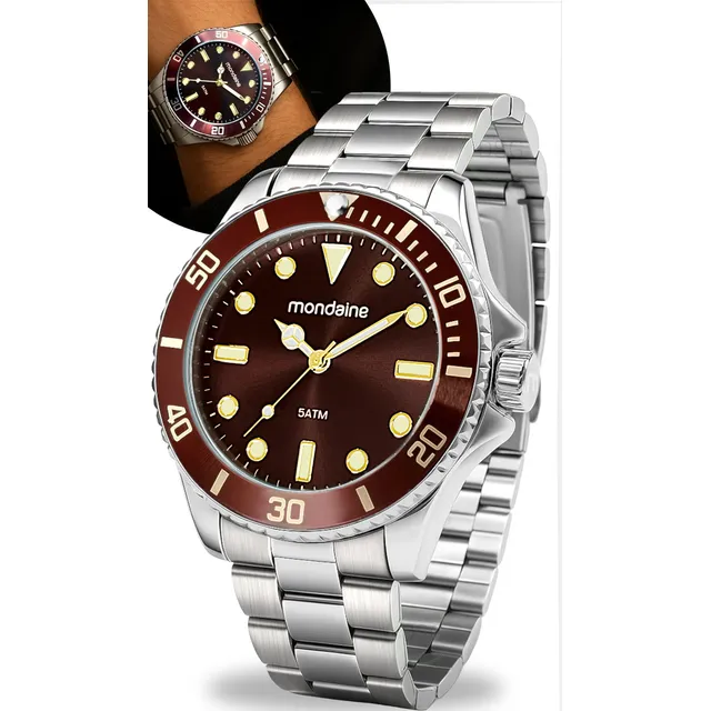 Relógio De Pulso Mondaine 32549g0mvne1 Com Corria De Aço Inoxidável Cor Prateado - Fondo Marrom