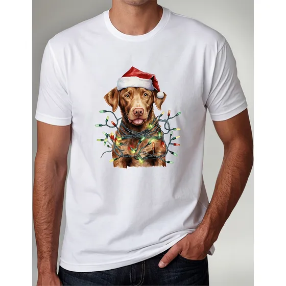 Remera Modal Blanca Navidad Perros Luces 01
