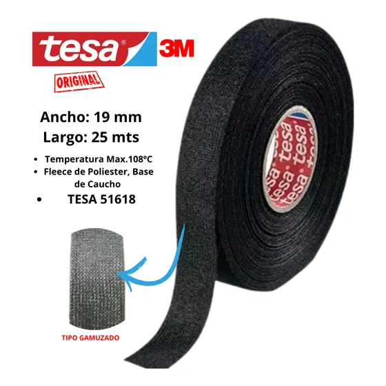 Teipe Eléctrico Automotriz Tela Tesa 3m Original 19mmx25mts