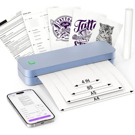 Impressora Portátil A4 Ablemark, Bluetooth e USB, para Tatuagem e Documentos