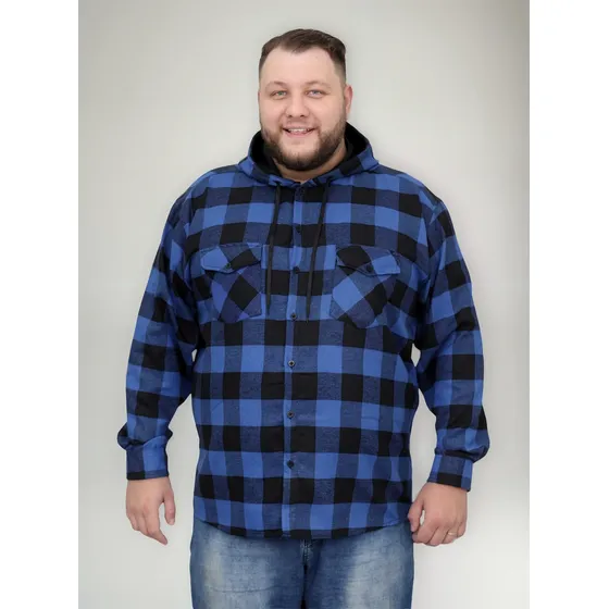 Camisa Xadrez Flanela Masculina Plus Size Com Capuz Fixo
