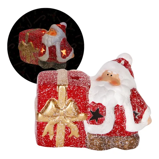 Enfeite De Mesa Natalino Cerâmica Papai Noel Luminária