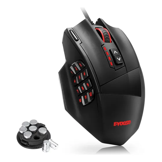 TERPORT S700 Mouse Gamer Alámbrico Con 8 Pesas Y Estuches, 18 Botones Programables, 16400 Dpi Con Niveles Ajustables, 33 Colores LED, Mouse Gamer de Juegos Negro Programable