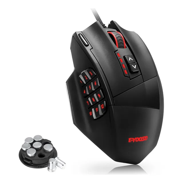 TERPORT S700 Mouse Gamer Alámbrico Con 8 Pesas Y Estuches, 18 Botones Programables, 16400 Dpi Con Niveles Ajustables, 33 Colores LED, Mouse Gamer de Juegos Negro Programable