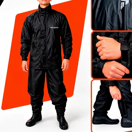 Capa De Chuva Pvc Motoqueiro Impermeável Reforçada Pioneira Preto-laranja Gg