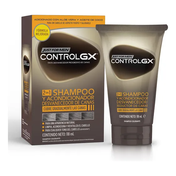Shampoo y Acondicionador Just for Men, Shampoo Matizador 2 en 1, Desvanecedor de Canas, 118 ml