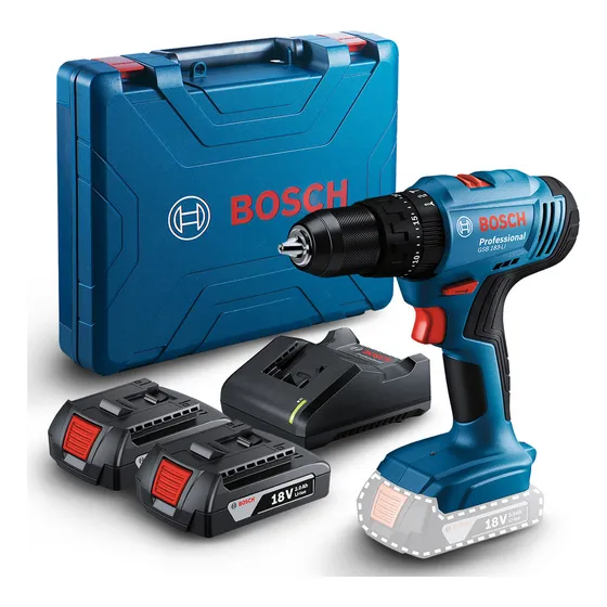 Taladro atornillador inalámbrico de 13mm Bosch GSB 183-LI 2B 18V + 2 baterías de 2Ah con maletín de transporte