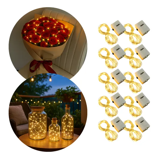 Kit 10 Fios De Fada 3m 30 Leds Cordão De Luz Branco Bateria