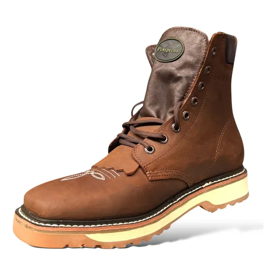 Bota Agujeta Purepecha Suela Antiderrapante Hombre Piel