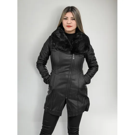 Campera Tapado Mujer Elegante Ecocuero Piel Santellon 15473