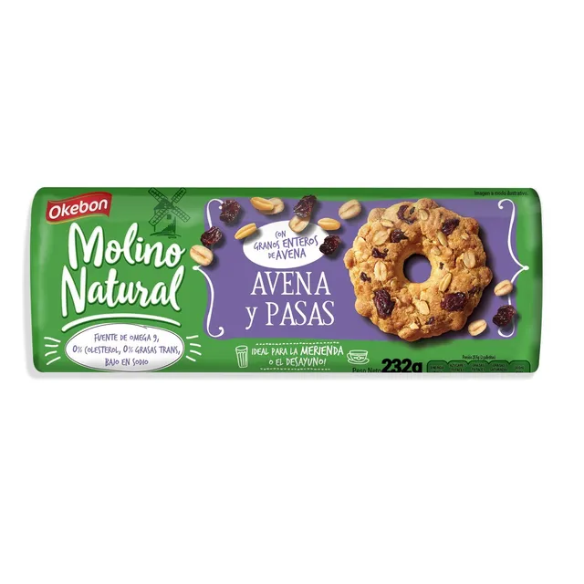 Galletita Okebon Molino Natural  avena y pasas 232 g