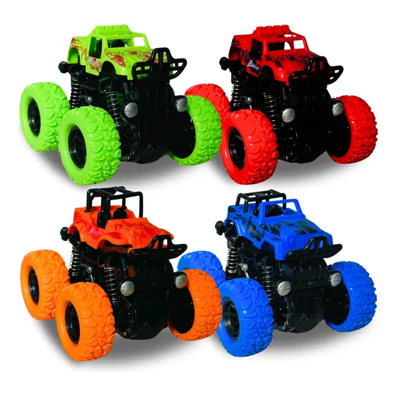 Kit 4 Carrinhos Monster Truck Jam Fricção Hip Hot Pick Up