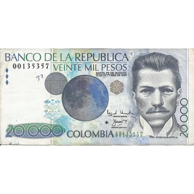 Colombia Billete Reposición 20000 Pesos 12  Octubre 2000