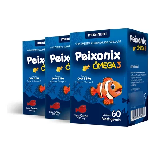 MEGAREX, VNGD 3点セット Kit 02 Peixonix Ômega 3 Mastigável Cereja 60 Caps Maxinutri