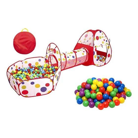 Pelotero 3 En 1 Carpa Casita Tunel Plegable + 100 Pelotas