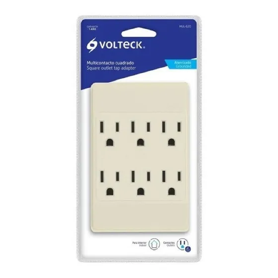 Multicontacto Cuadrado 2 Polos + Tierra, 6 Ent Volteck (5pz)
