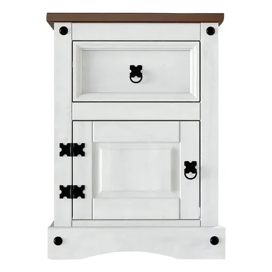 Mesa De Luz Madera Pino - Linea Mexicana - Rustica - Mweb Color Blanco/Rústico
