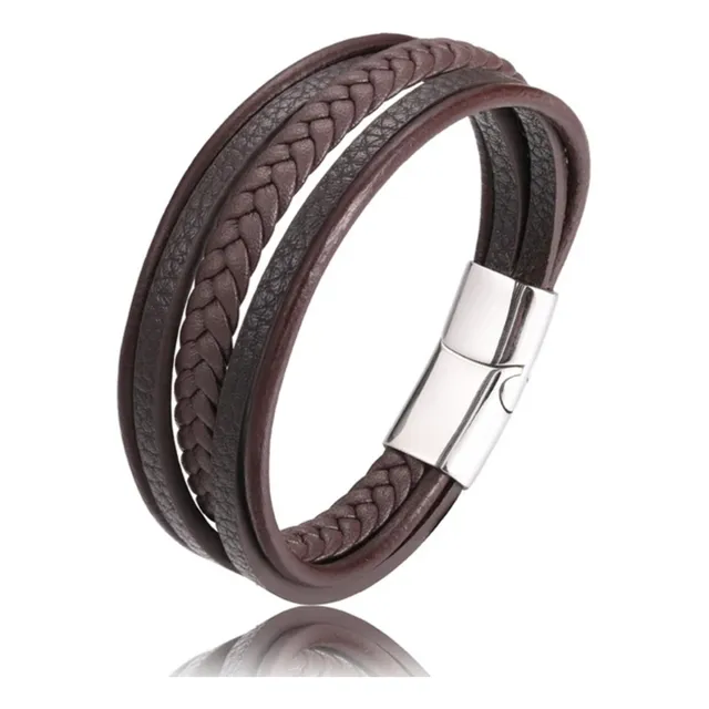 Pulsera Cuero Tejido Y Liso Acero Cierre Inmantado