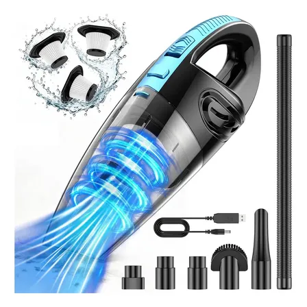 Aspirador de Pó Portátil Sem Fio, Motor Potente 240W, 60000RPM e Sucção 12000Pa, Bateria Recarregável 6000mAh, Aspirador de Mão com 3 Bicos, 3 Filtros Laváveis, 25min Autonomia para Carro Casa Escritó