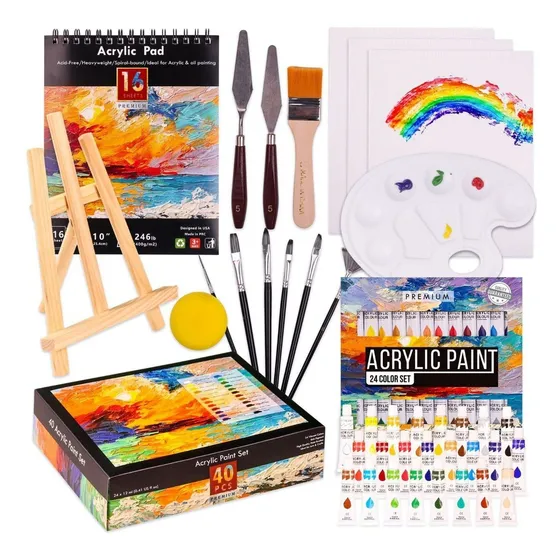 Kit 40pcs Lienzo Pintura Acrilica Bastidor Espatulas Pincel