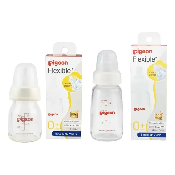 Pack Biberon Vidrio Pigeon Flexible 0m+ 50ml Y 0m+ 120ml