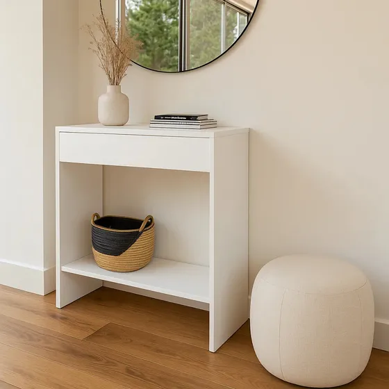 Mesa Recibidora De Arrime Auxiliar Color Blanco Deco Minimalista