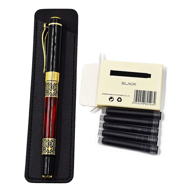 Pluma Fuente Estilografica Elegante + Tinta + Estuche