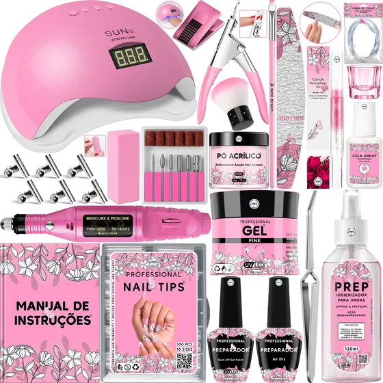 Kit Unha De Gel Completo Cabine Manicure Alongamento Acrigel