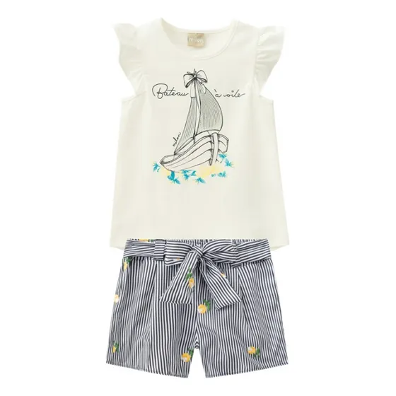 Conjunto Niña Remera + Short Bordado Con Lazo
