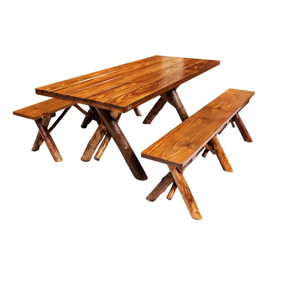 Mesa Churrasco Rustica De Madeira Com 2 Bancos 2 Metros Cor Marrom