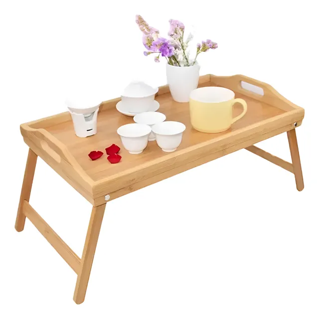 Bandeja Mesa Desayunador De Bambú Patas Plegables 50x30cm