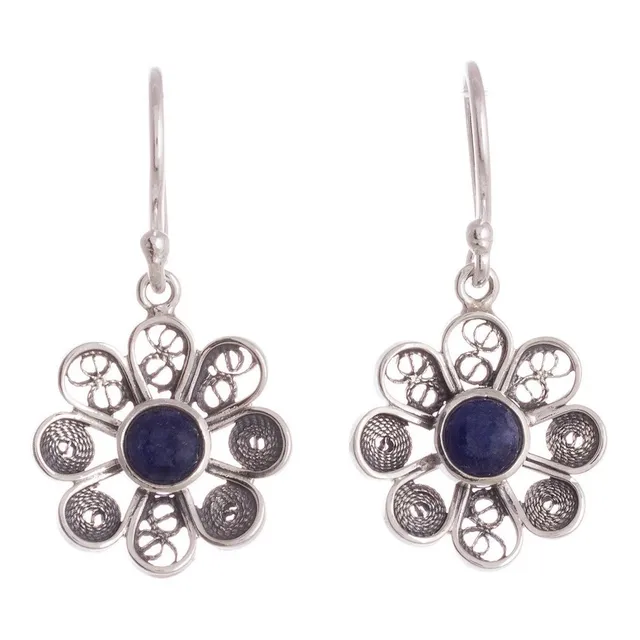 Aretes De Plata 950 Piedras Naturales Sodalita - Amazonita