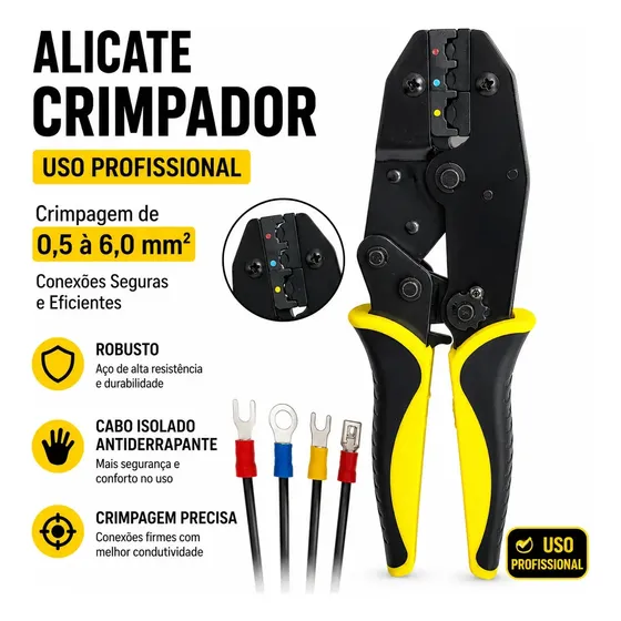 Alicate De Crimpar Prensar Terminal Elétrico Conectores Olhal Garfo Pino Faston Ilhós Pré-isolados Klm