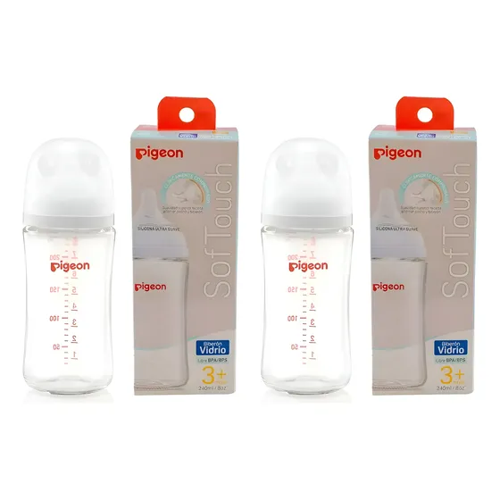 Mamadera De Vidrio Boca Ancha Softouch Pigeon 240ml Pack X2