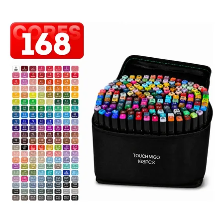 Kit 168 Canetas Marcadores Profissionais Ponta Dupla Álcool Multicolorido