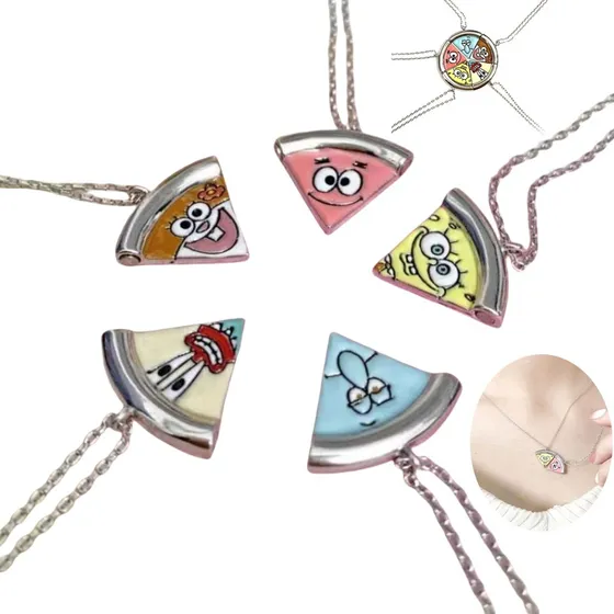 Pegatinas Magnéticas Para Pizza De Bob Esponja, Collar Parej