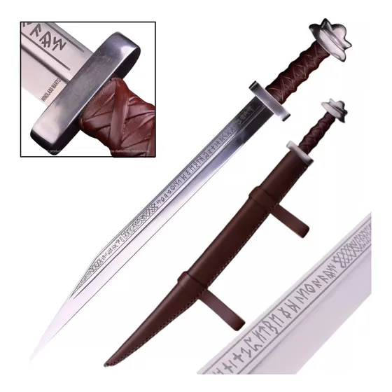 Daga Cuchillo Seax Sax Largo Runas Vikingo Forjado Funcional