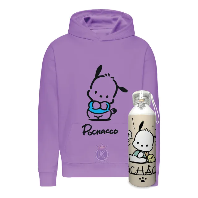 Poleron Pochacco + Botella En Aluminio 750ml - Sanrio - Hello Kitty - Curioso Y Torpe - Estampaking