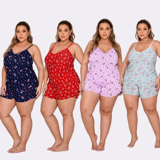 Kit 4 Pijamas Plus Size Baby Doll Fresquinho Alça Barato