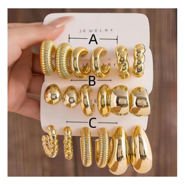 Zarcillos Pendientes Set 3 Pares Actual Dorado Bohemio