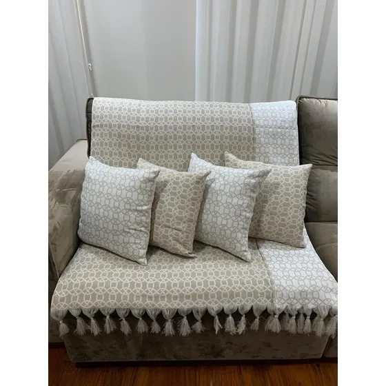 Kit 1 Manta/xale (corda) Bege/marfim + 4 Capas De Almofadas 