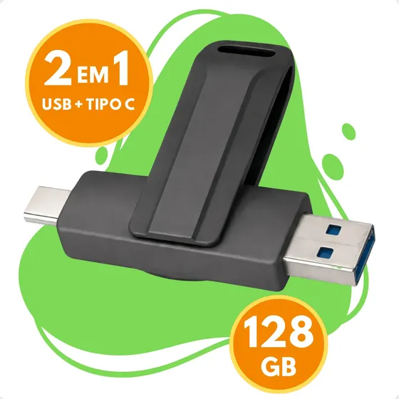 Pen Drive Dual Drive 2 Em 1 Usb-a E Usb-c 128gb Pendrive Tipo C Duplo Duas Entradas Gurumania