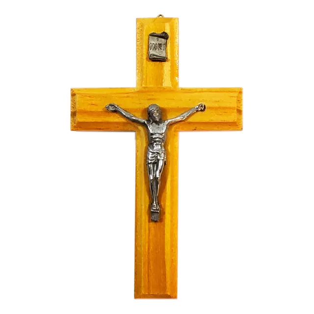 Cruz De Madera Crucifijo Colgar Cristo Metal 13cm  3 Colores